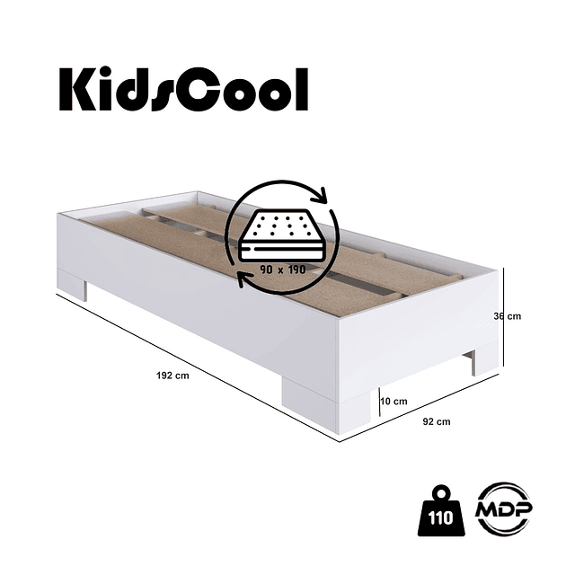 Cama Individual Xangai 190x90 Blanco 