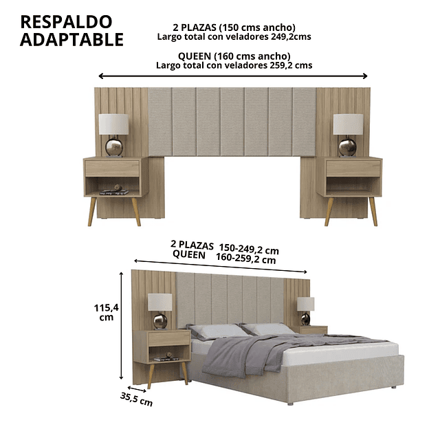 Set Respaldo Cama Zara 2 Plazas Hanover