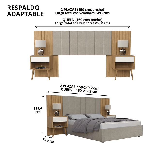 Set Respaldo Cama Zara 2 Plazas Camarú 