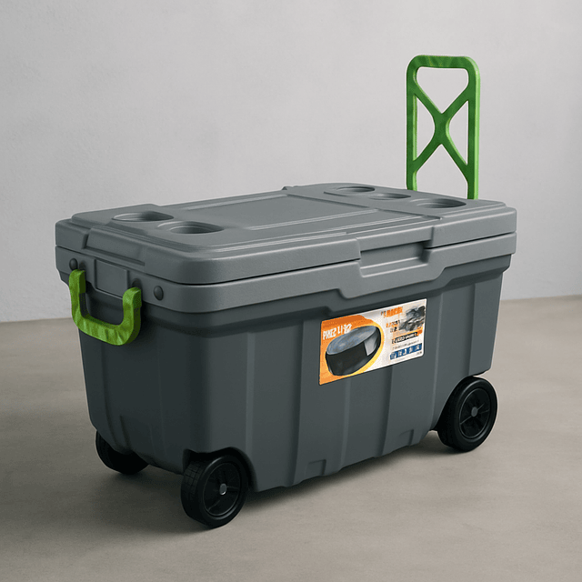 Cooler Térmico Con Ruedas Y Bandejas 54 L Gris Verde