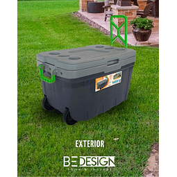Cooler Térmico Con Ruedas Y Bandejas 54 L Gris Verde