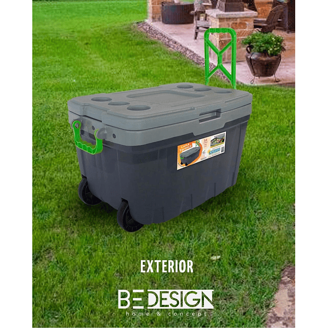Cooler Térmico Con Ruedas Y Bandejas 54 L Gris Verde