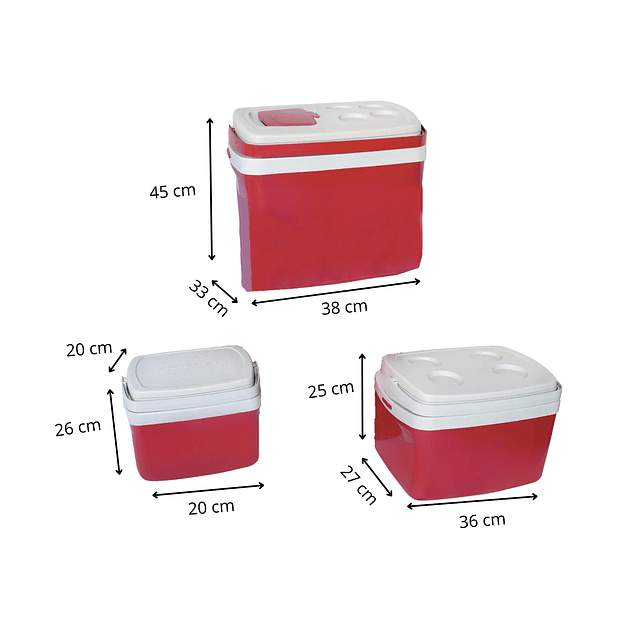 Set cooler Camp 3 piezas rojo 32L, 12L Y 5L
