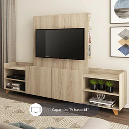 Rack de TV hasta 45" con Panel Integrado  9001 Aurora Beige - Estilo Contemporáneo Neutral Be Design (180x137x46,3 cm)
