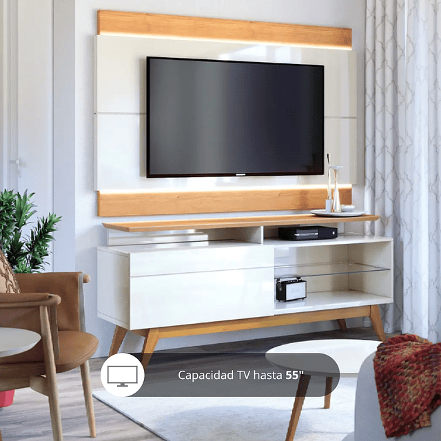 Rack Tv Stand Classic Plus 1 cajon Blanco/Caramelo 1.4Mts