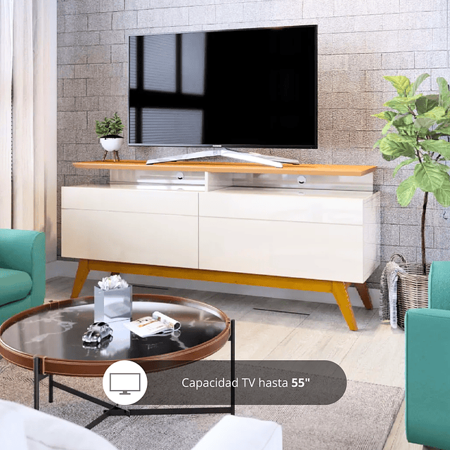 Rack Tv Stand Classic Plus 12333 1.4 Cajones Blanco/Caramelo