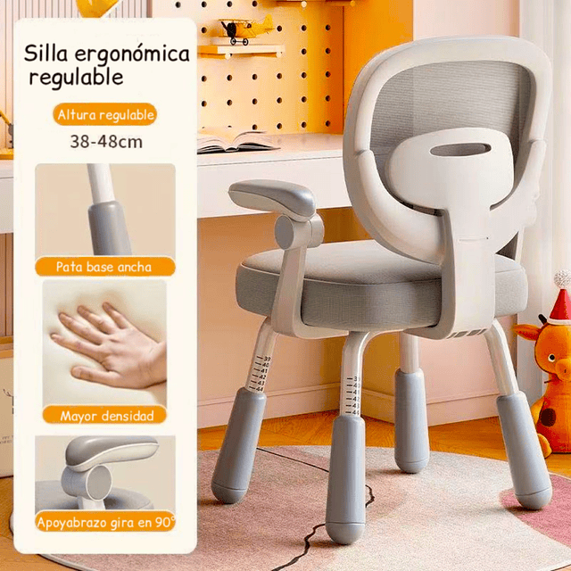 Silla Escritorio Ergonomica Infantil Gris - Preventa 16 de Marzo