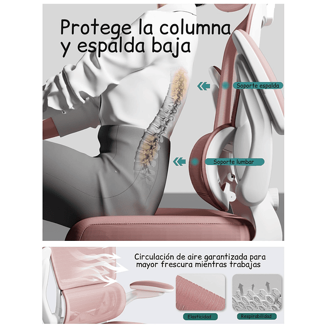 Silla De Escritorio Ergonómica Rosado Be Design Pro-Soporte Lumbar, Malla,100kg
