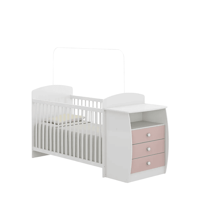 Cuna con Mudador Bambini Rosado+Colchon Cuna Baby Box 130x60