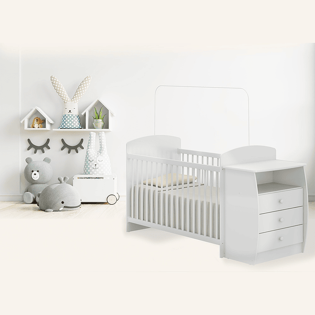 Cuna con Mudador Bambini Blanco+Colchon Cuna Baby Box 130x60