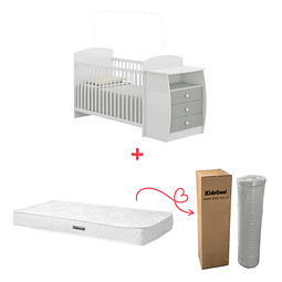Cuna con Mudador Bambini Gris+Colchon Cuna Baby Box 130x60