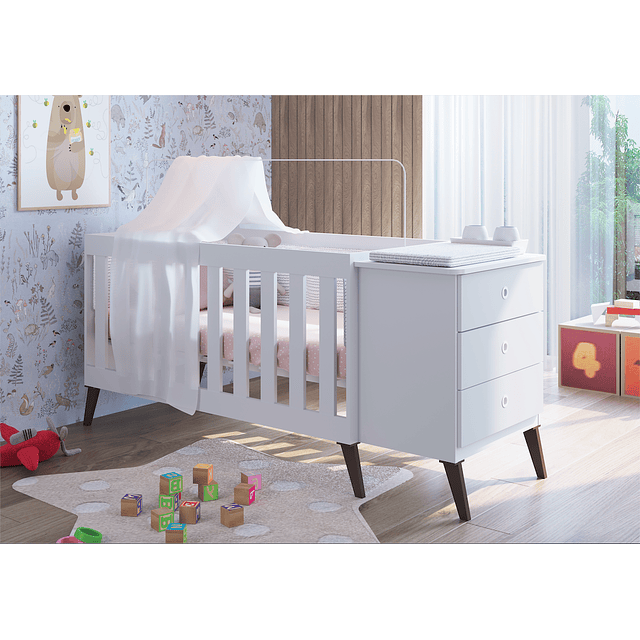 Cuna Con Cajonera Encanto Blanco+Colchon Cuna Baby Box 130x60