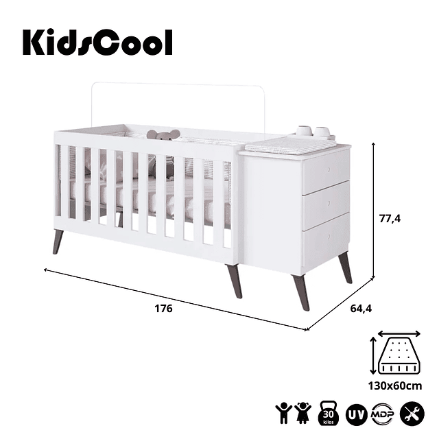 Cuna Con Cajonera Encanto Blanco+Colchon Cuna Baby Box 130x60