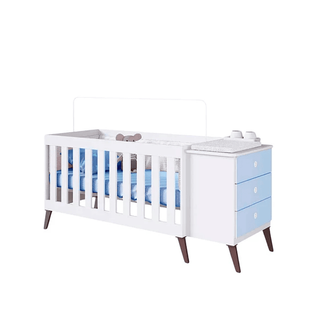 Cuna Con Cajonera Encanto Celeste+Colchon Cuna Baby Box 130x60