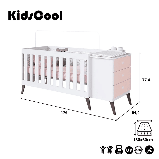 Cuna Con Cajonera Encanto Rosada+Colchon Cuna Baby Box 130x60