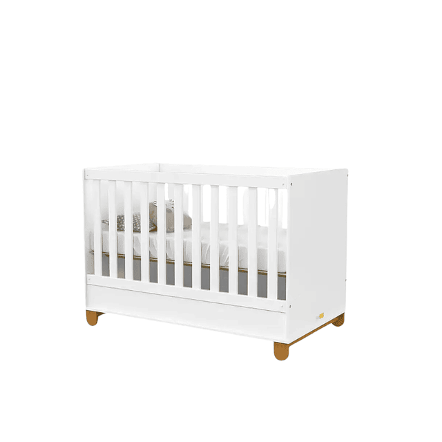 Cuna Madera New Zupi Blanca Caramelo + Colchon Cuna Baby Box 130x70