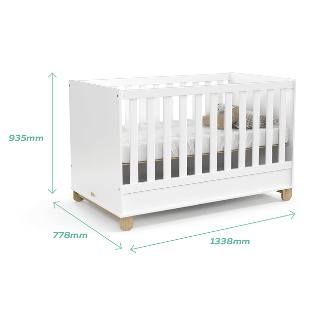 Cuna Madera New Zupi Blanca Caramelo + Colchon Cuna Baby Box 130x70