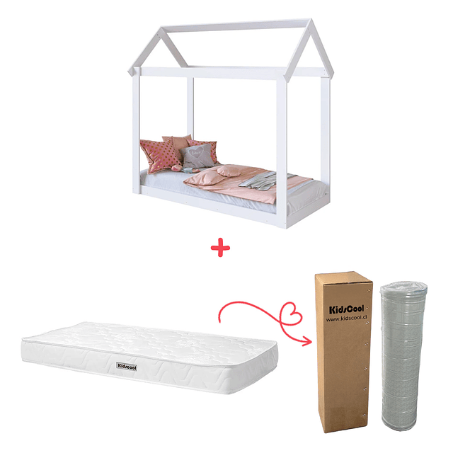 Cama Casita Montessori Cariño Blanca + Colchon Cama Baby Box 150x70