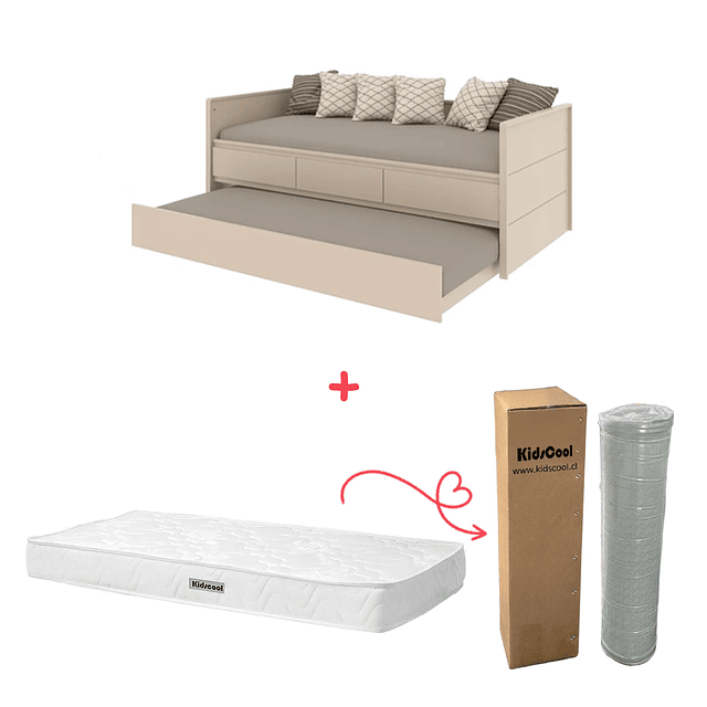Cama Nido 3 Cajones Lais Perla - Preventa 10 de Febrero+ Colchon Cama Box 188x78 + Colchon Cama Box 188x88