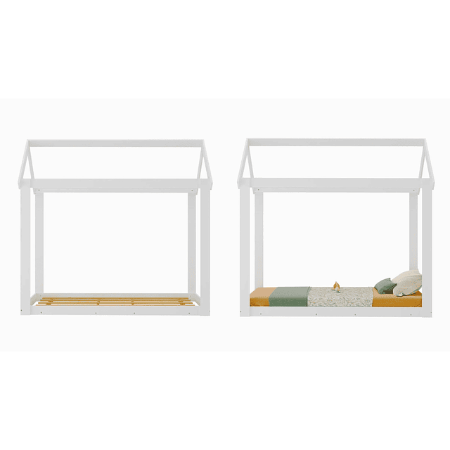 Cama Casita Montessori Cariño Blanca + Colchon Cama Baby Box 150x70