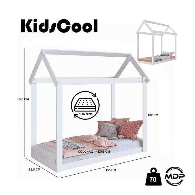 Cama Casita Montessori Cariño Blanca + Colchon Cama Baby Box 150x70