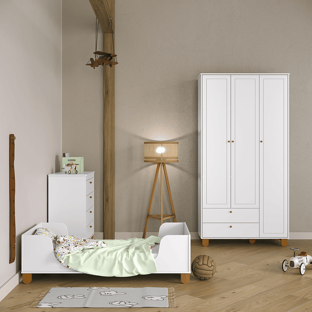 Cuna Madera New Zupi Blanca Caramelo + Colchon Cuna Baby Box 130x70
