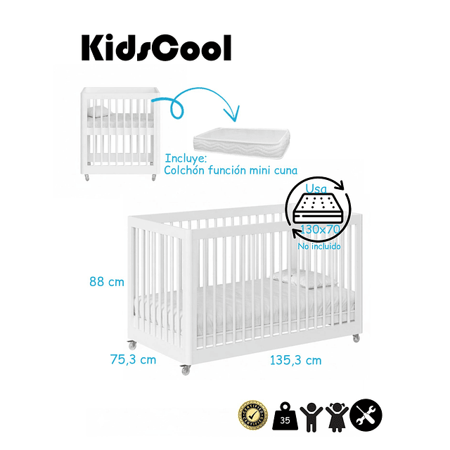 Cuna Antirreflujo 3 en 1 Lion Blanca Kidscool - Preventa 16 de Abril