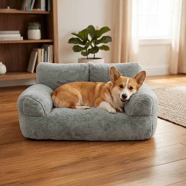 Cama Sofá Relajante Mascotas PetsCool L Gris Lavable y Ortopédica