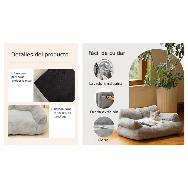 Cama Sofá Relajante Mascotas PetsCool M Gris-Lavable y Ortopédica