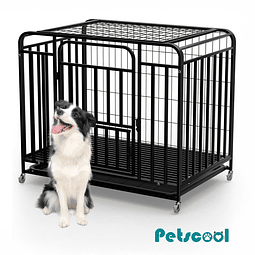 Jaula para Perro y Gato Grande Petscool, Doble puerta, Bandeja y Ruedas