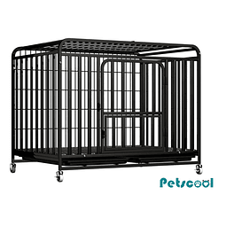 Jaula para Perro y Gato XL Petscool, Doble puerta, Bandeja y Ruedas