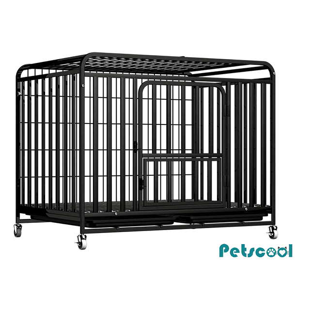 Jaula para Perro y Gato XL Petscool, Doble puerta, Bandeja y Ruedas
