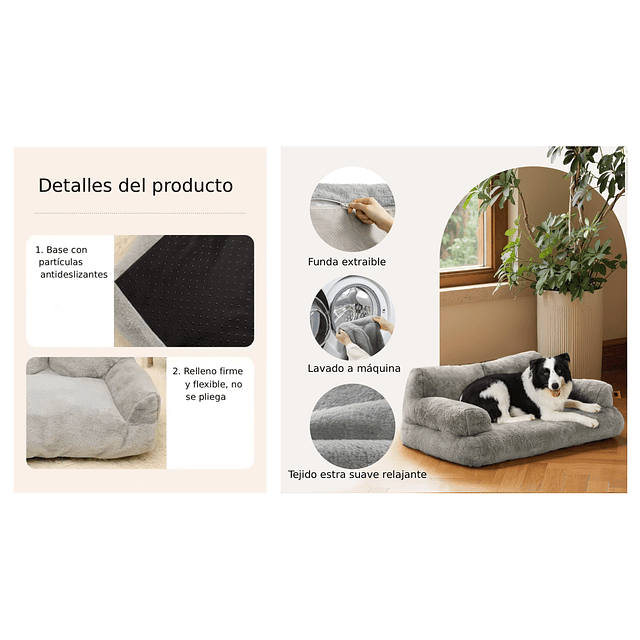 Cama Sofá Relajante Mascotas PetsCool XL Gris Lavable y Ortopédica