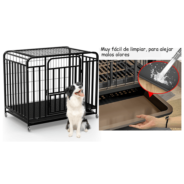 Jaula para Perro y Gato Grande Petscool, Doble puerta, Bandeja y Ruedas