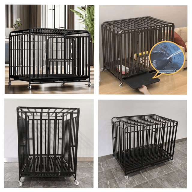 Jaula para Perro y Gato XL Petscool, Doble puerta, Bandeja y Ruedas