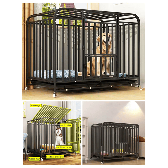 Jaula para Perro y Gato XL Petscool, Doble puerta, Bandeja y Ruedas