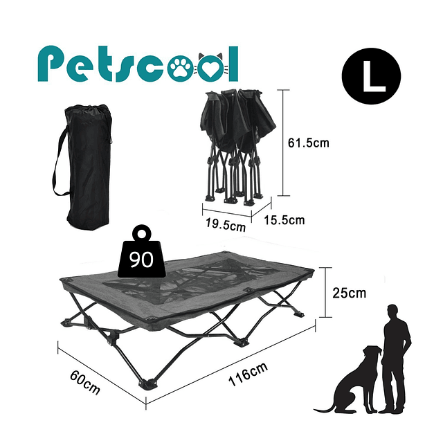Cama Elevada Plegable para Perro Talla L PetsCool Soporta 90 kg