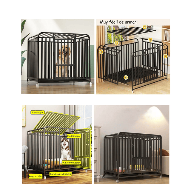 Jaula para Perro y Gato Grande Petscool, Doble puerta, Bandeja y Ruedas