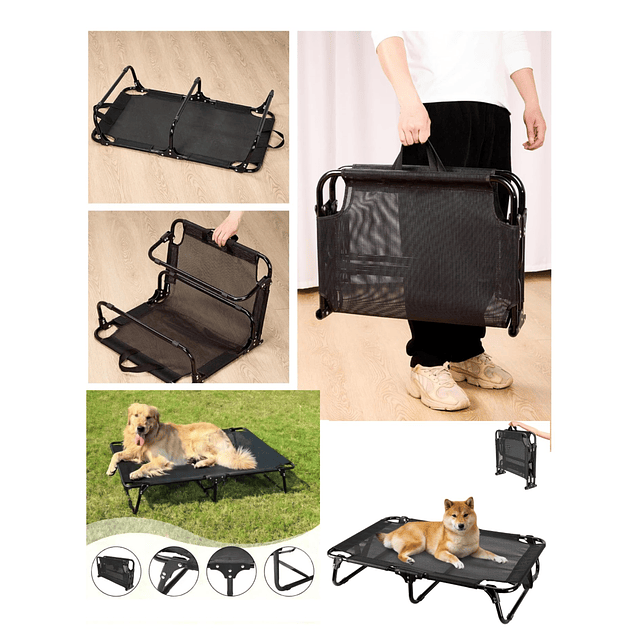 Cama Elevada para Perro PetsCool Talla M Plegable 30 KG Negra