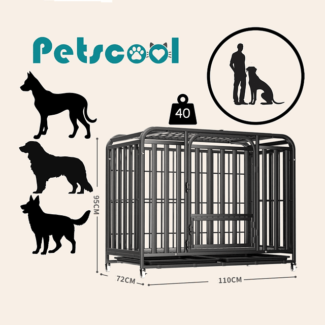 Jaula para Perro y Gato XL Petscool, Doble puerta, Bandeja y Ruedas
