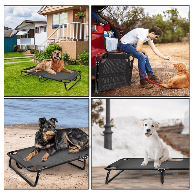 Cama Elevada para Perro PetsCool Talla M Plegable 30 KG Negra