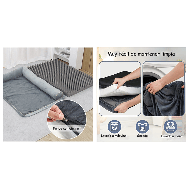 Cama Sofá Ortopédico PetsCool para Perros, viscoelástica, lavable, Gris Talla L