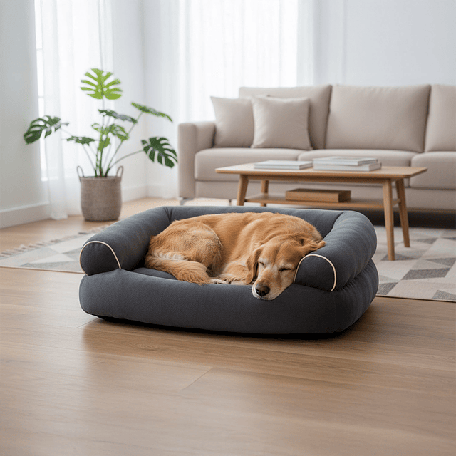Cama Sofá para Perros Grandes y Medianos PetsCool L 105 x 65 cm Gris oscuro Lavable y Ortopédica