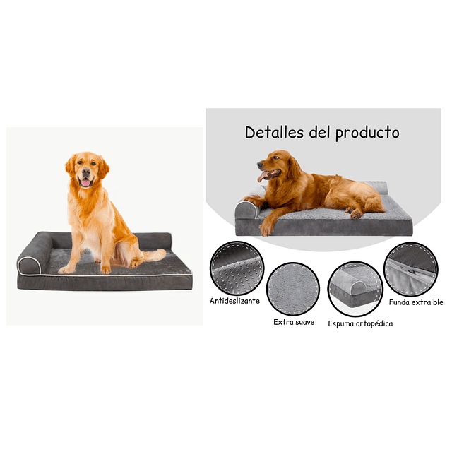 Cama Sofá Ortopédico PetsCool para Perros, viscoelástica, lavable, Gris Talla L