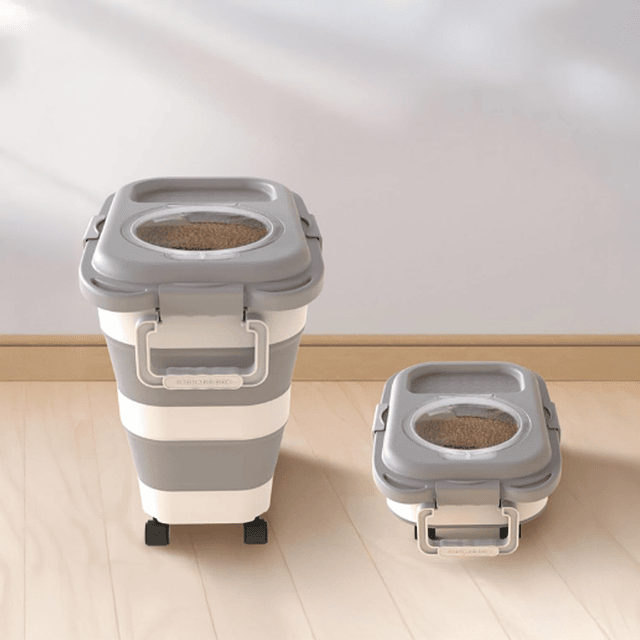 Contenedor Hermético Plegable Alimento Mascota PetsCool 22 kg Gris Ruedas