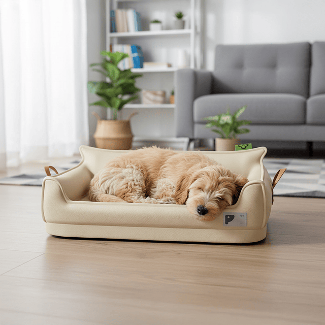Cama Sofá de Perro PetsCool 4 Estaciones Impermeable Eco cuero Beige Talla S hasta 15 kg
