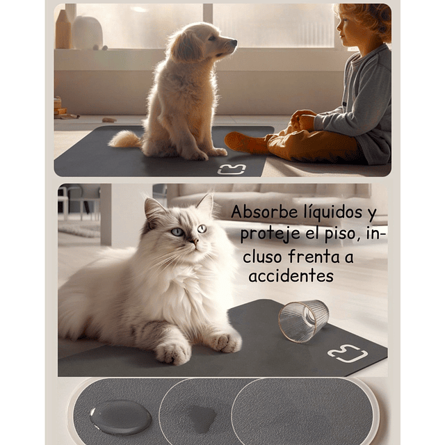 Alfombra Multifunción Impermeable Antideslizante PetsCool Gris- Secado Rápido y Extra Absorbente