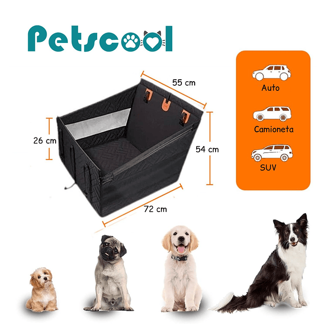 Silla de Auto para Perro PetsCool negra- S- M Impermeable