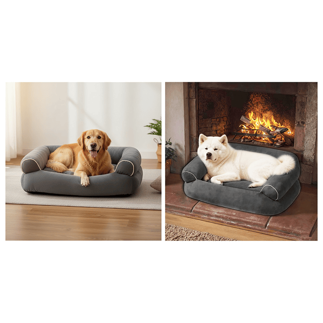 Cama Sofá para Perros Grandes y Medianos PetsCool L 105 x 65 cm Gris oscuro Lavable y Ortopédica