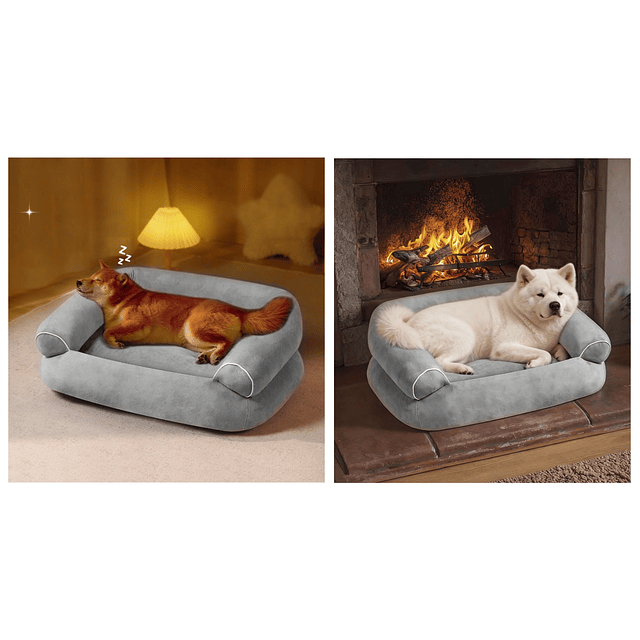 Cama Sofá para Perros medianos PetsCool M 70x55 cm Gris Lavable y Ortopédica